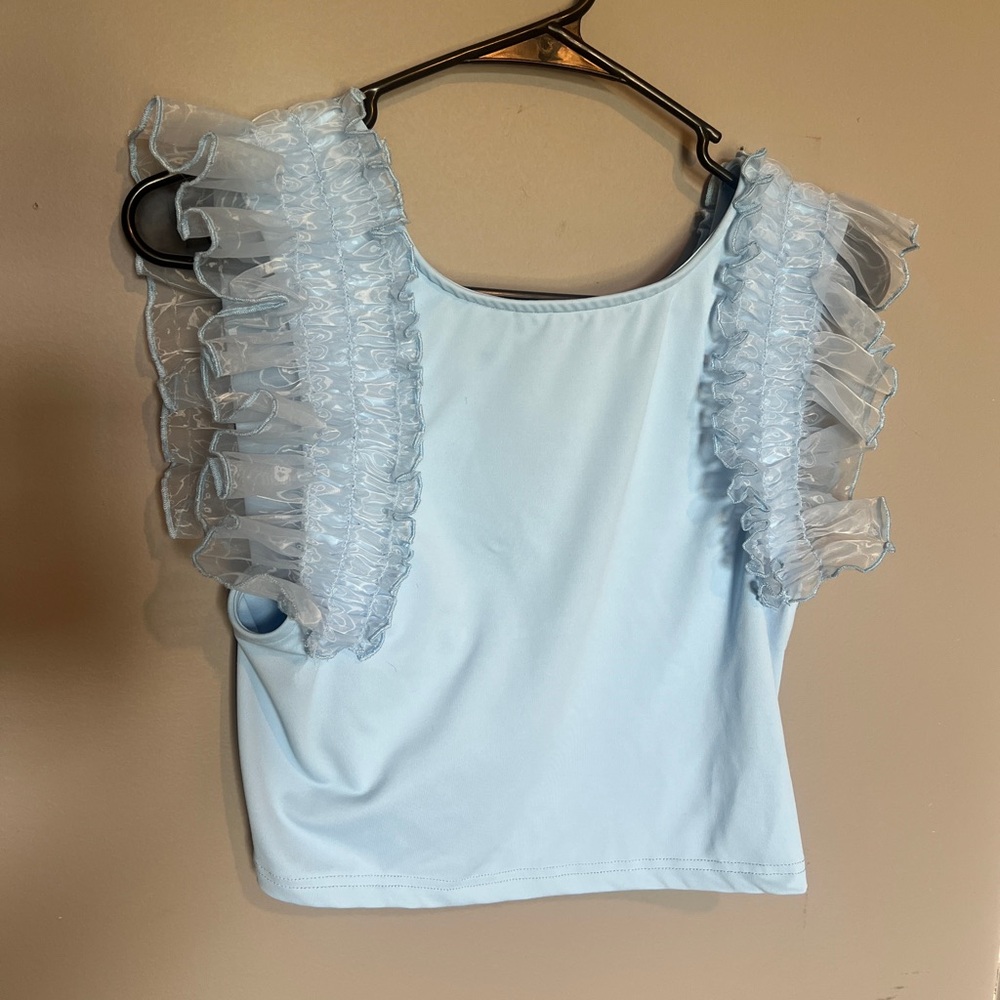 Day + Moon Light Blue Ruffled Women's Cropped Top